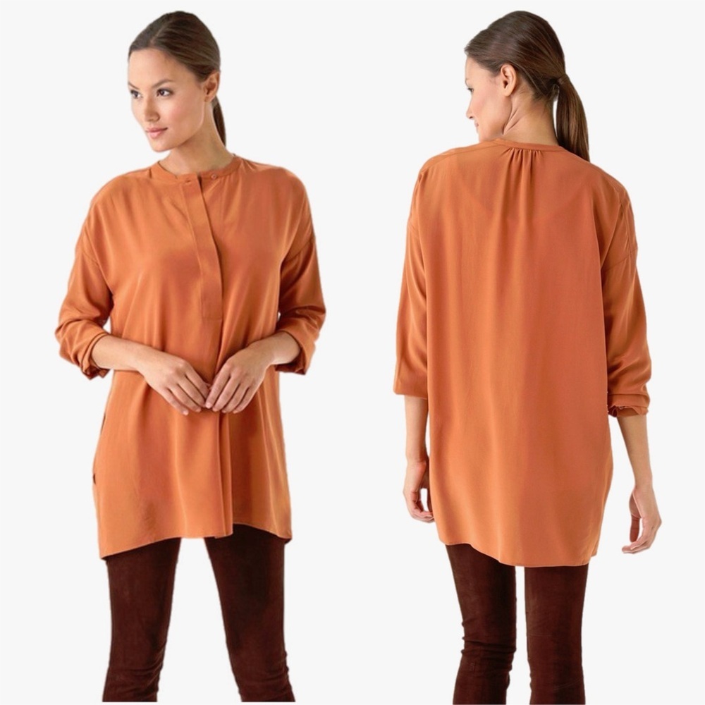 VINCE Oversized 100% Silk Gingersnap Blouse Size Small